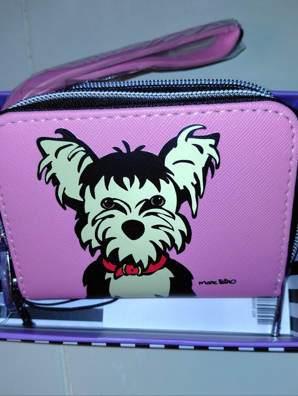 Marc Tetro Pink Shaggy Dog Zip Wallet NIB Sweet for all ages
